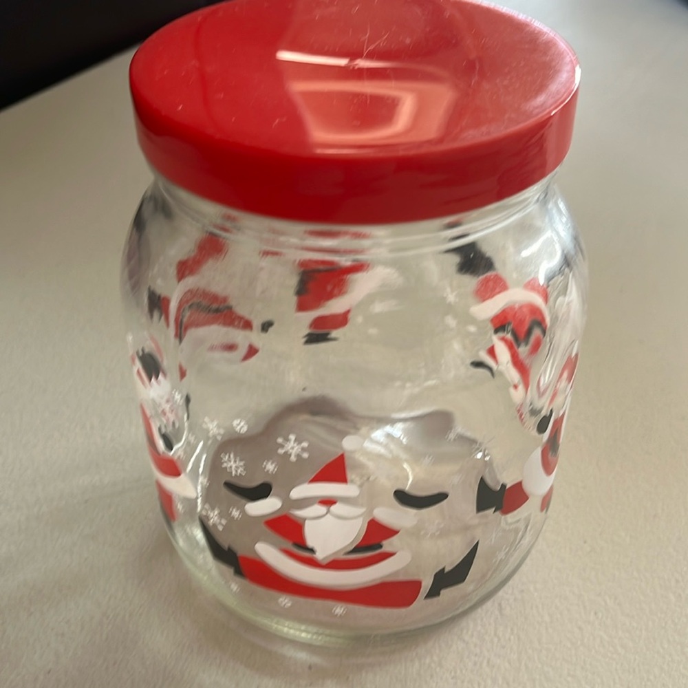 Vintage Dancing Tumbling Santa Glass Cookie Candy Jar